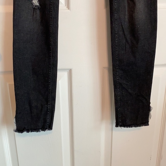 Hue Jean Leggings Ripped Ankle Slit Denim Black Wash Size Small - Picture 7 of 11
